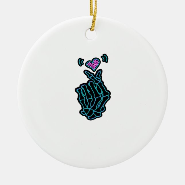 Fin Skeleton Händer med en hjärtsignal för H Julgransprydnad Keramik (Framsidan)