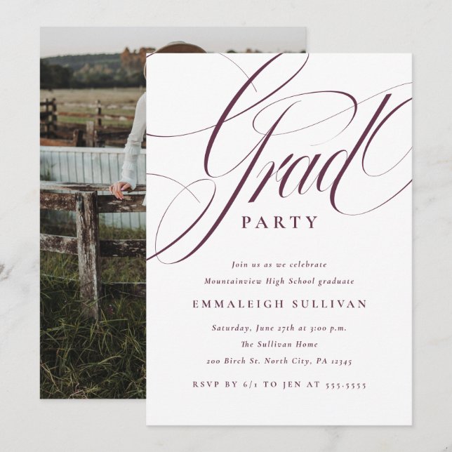 Fin skrift Lila Examenfest Inbjudningar (Fram/baksida)