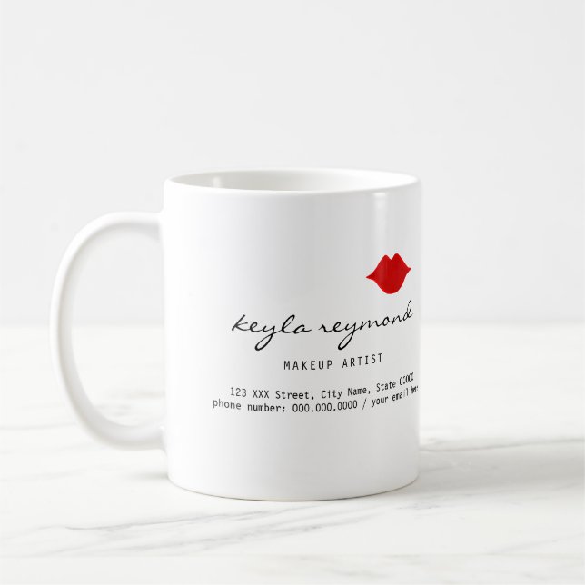 fin smink-makeup-artist röd läppar vit kaffemugg (Vänster)