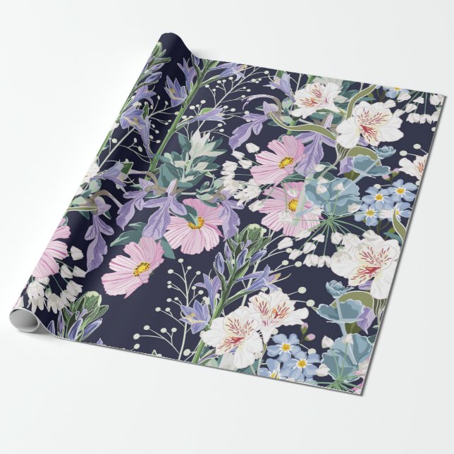 Fin sömlös vår mönster med vild blomma presentpapper (Utrullad)