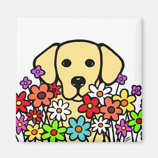 Fin Soul Gult Labrador Illustration Magnet (Framsidan)