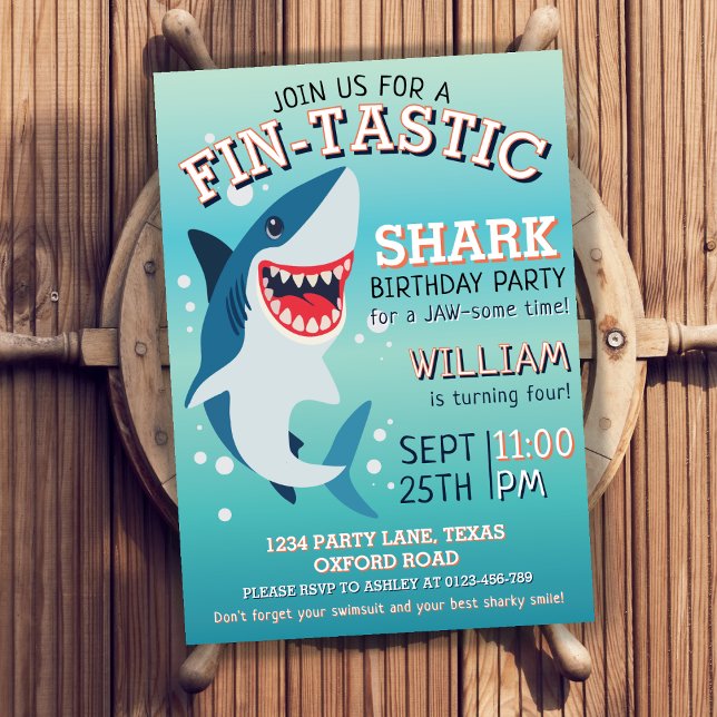 Fin-tastic Shark Birthday Jawsome 4e födelsedagen Inbjudningar (Skapare uppladdad)
