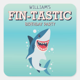 Fin-tastic Shark Ocean Birthday Fyrkantigt Klistermärke