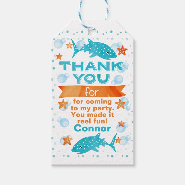 Fin-tastic Whale Shark Birthday Favor Tag Presentetikett (Framsidan)