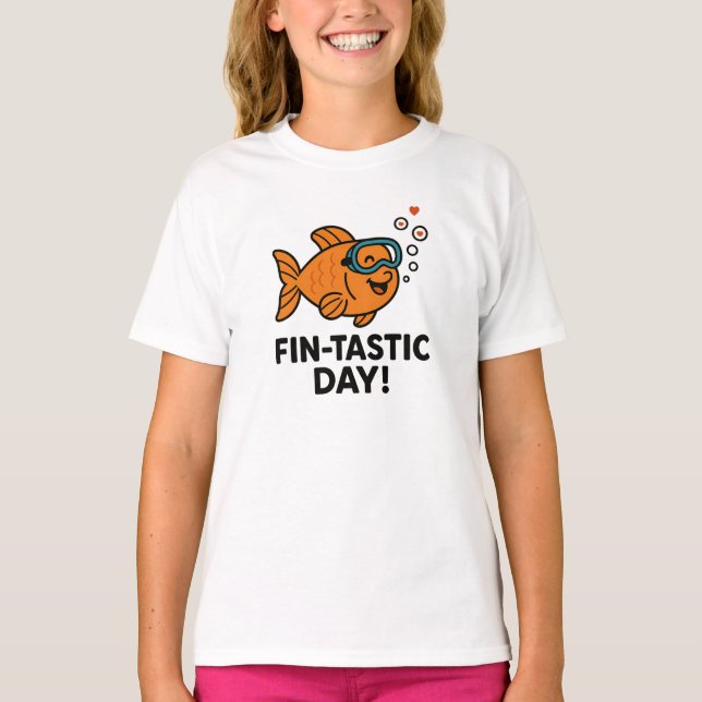Fin-Tastisk Dag Söt Orange Fisk Design T Shirt (Framsida)