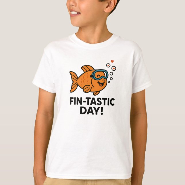 Fin-Tastisk Dag Söt Orange Fisk Design T Shirt (Framsida)