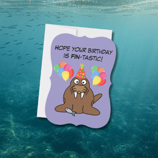 Fin-tastisk valross med ballonger och fisk födelse