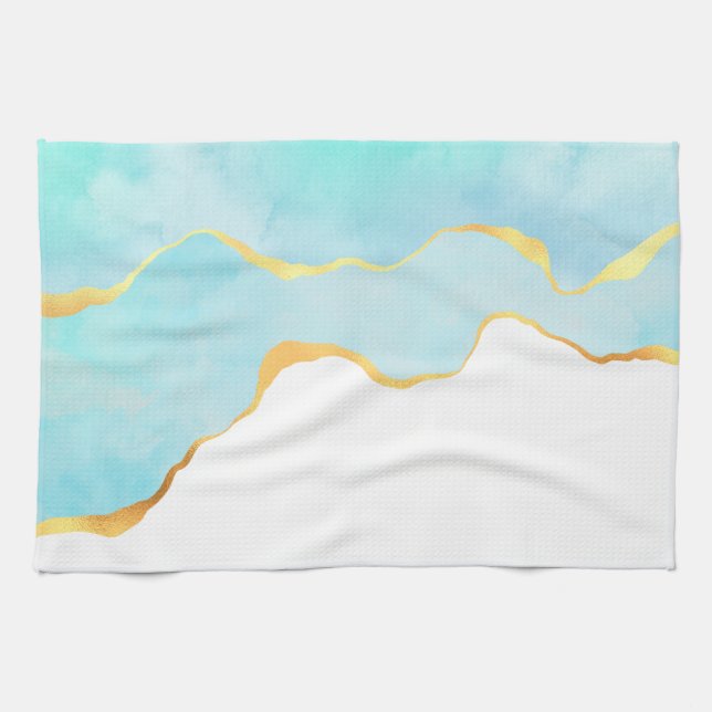 Fin, tropisk Grönt med Guld Gräns Kökshandduk (Horisontell)