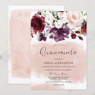 Fin  vattenfärg Botaniska Quinceanera Inbjudningar
