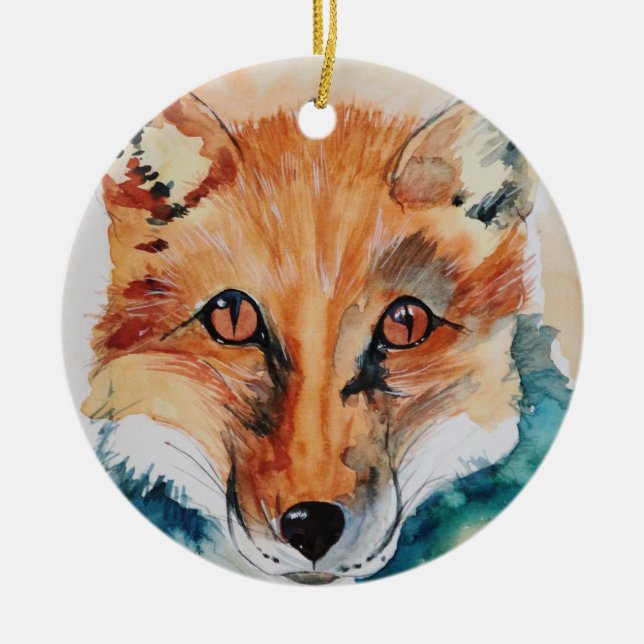 Fin vattenfärg Fox Ceramic Ornament (Framsidan)
