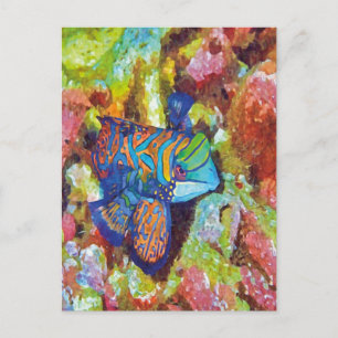 Fin vattenfärg Mandarinfish design Vykort