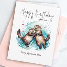 Fin vattenfärg Signifiant Otter Punny Birthday