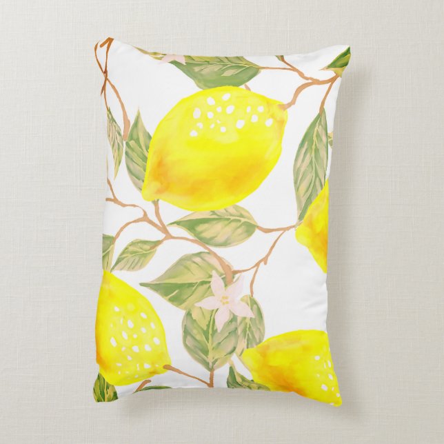 Fin vattenfärgscitron prydnadskudde (Baksidan(Vertikal))