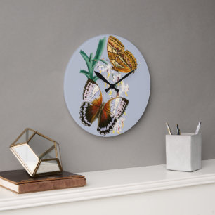Fin Vintage Blommigt Butterfly Illustration Stor Klocka