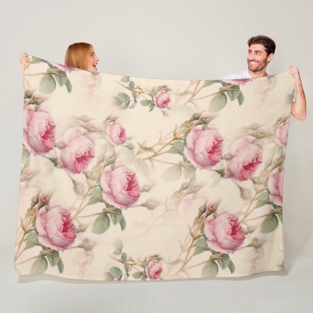 Fin Vintage Blommigt Fleecefilt (På plats)