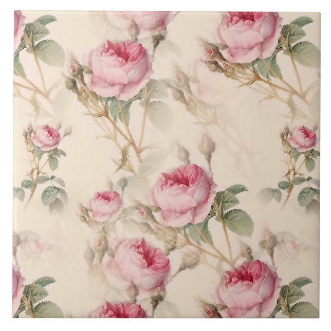 Fin Vintage Blommigt Kakelplatta (Framsidan)