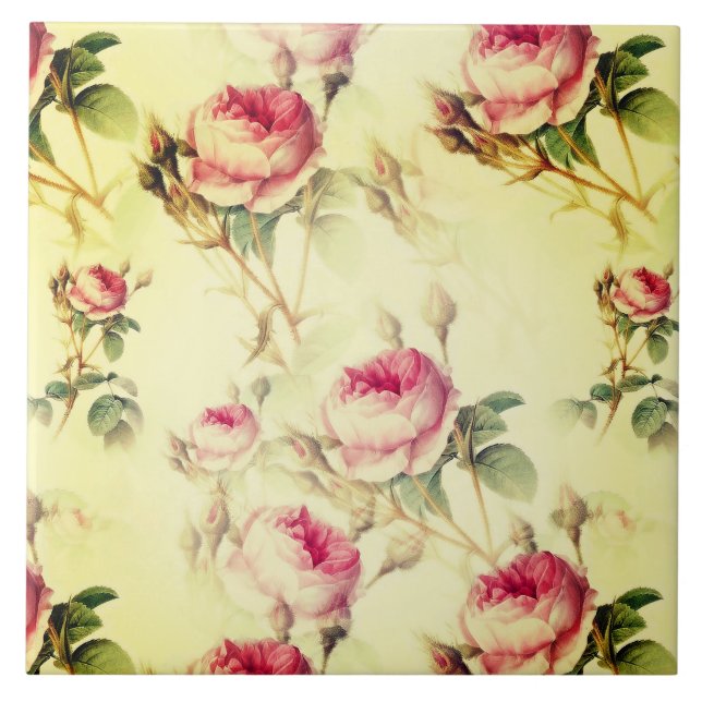 Fin Vintage Blommigt Kakelplatta (Framsidan)
