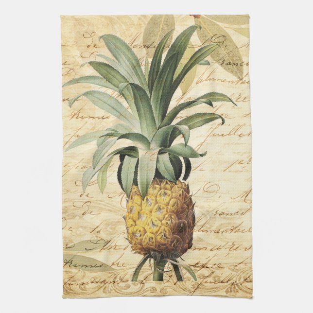 Fin Vintage Calligraphy Pineapple Kökshandduk (Vertikal)