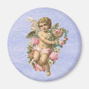 Fin Vintage Cherub/Angel med blommor Magnet