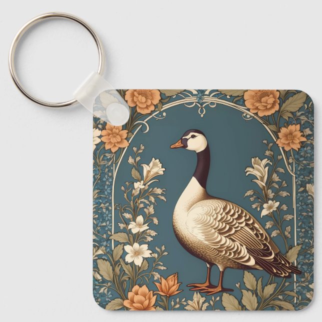 Fin Vintage Goose William Morris Inspired Nyckelring (Framsida)
