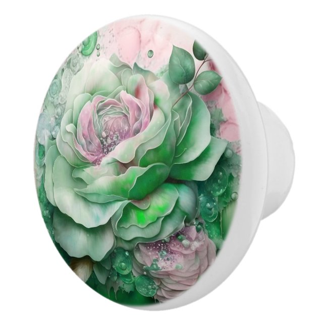 Fin Vintage Grönt och Rosa ros Knopp (Höger)