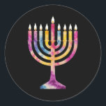 Fin Vintage Hanukkah Menorah Lycklig Hanukkah Runt Klistermärke<br><div class="desc">Fin Vintage Hanukkah Menorah Lycklig Hanukkah</div>