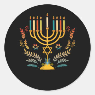 Fin Vintage Hanukkah Menorah Lycklig Hanukkah Runt Klistermärke