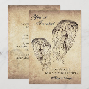 Fin Vintage Jellyfish Beach Baby Shower Inbjudningar