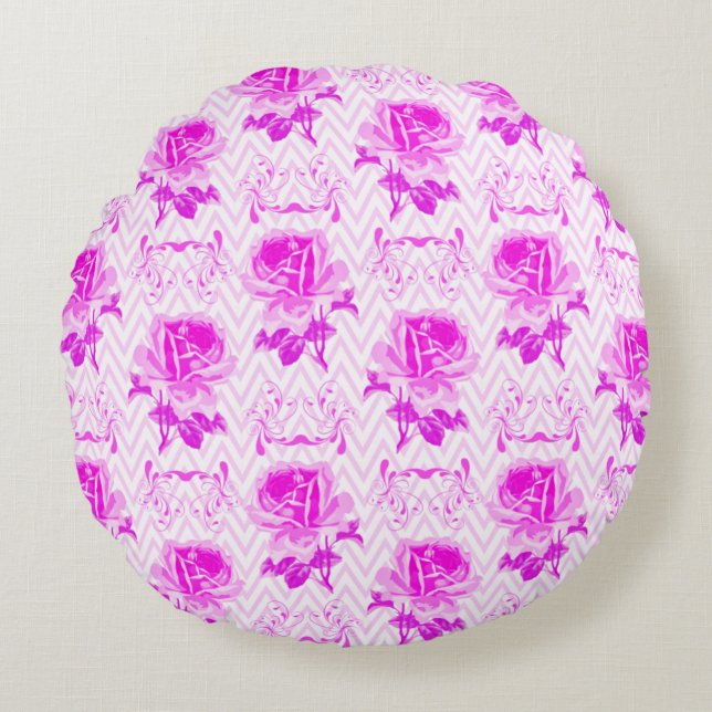 Fin Vintage Lila Blommigt Rund Kudde (Framsidan)