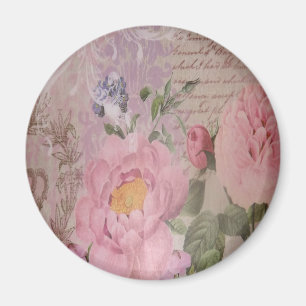 Fin vintage rosa och blått ro och blommor magnet