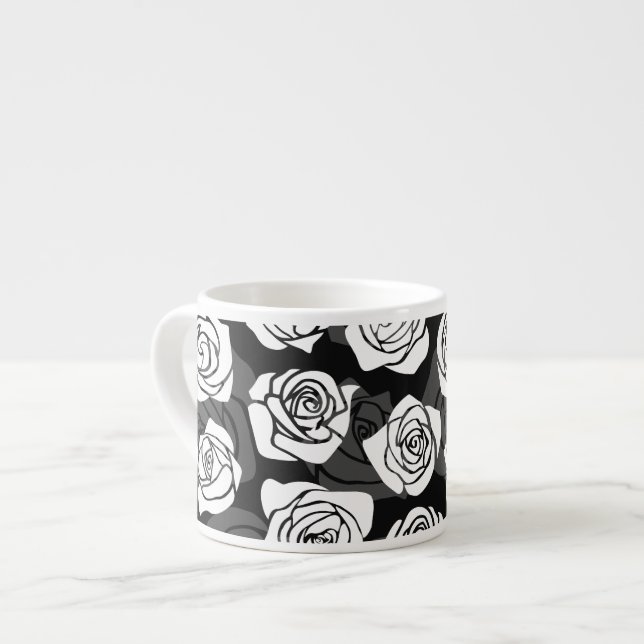Fin Vintage svart och vit ros Espressomugg (Framsida vänster)