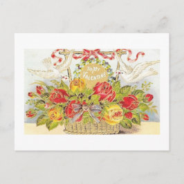 Fin Vintage Valentine Doves & Ro Basket Helg Vykort