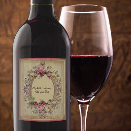 Fin Vintage Victorian Ram Rosa ros Vin Vinflaska Etikett