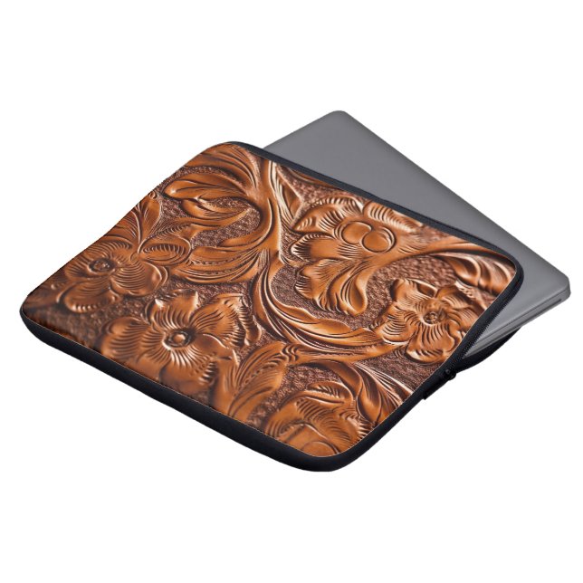 Fin Vintage Western, simulerad toolad läder Laptop Fodral (Framsida topp)