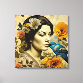 Fin Vintage Woman i Flowers Canvastryck