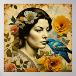 Fin Vintage Woman i Flowers Poster