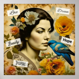 Fin Vintage Woman i Flowers Poster