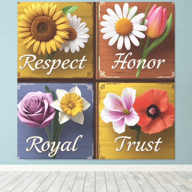 Fina 3D-trämärken med upplyftande Blommigt Canvastryck (Insitu (trägolv))