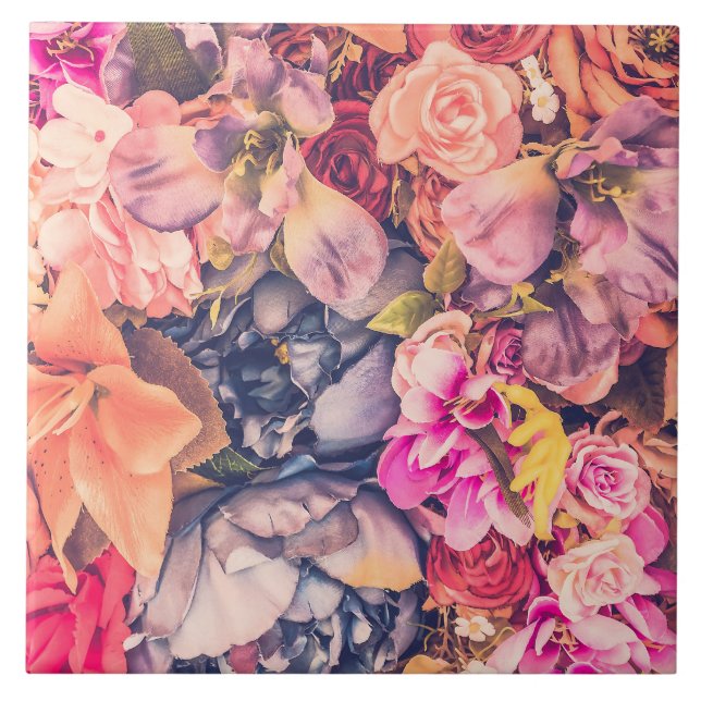 Fina assorterade Blommigtar - bakgrund, keramiska  Kakelplatta (Framsidan)