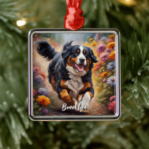 Fina Bernese Mountain Hund & Flowers Julgransprydnad Metall
