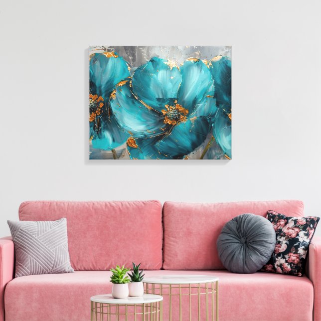 Fina blå färgreducering - Blommigt Art-utskrift Canvastryck (Insitu (Vardagsrum))