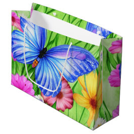 Fina blå fjäril med blommor Vattenfärg