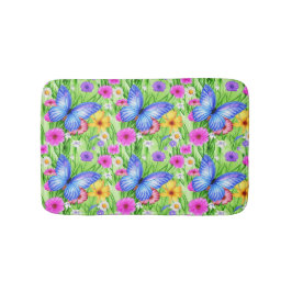 Fina blå fjäril med blommor Vattenfärg Badrumsmatta