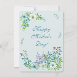 Fina blå vattenfärgsblommor - Mors dag Julkort