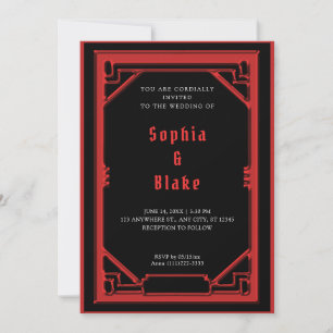 Fina Black and Red Art Deco Bröllop Inbjudningar
