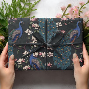 Fina Black Peacocks och Magnolia Flowers Presentpapper