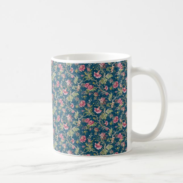 Fina Blommigtar - färgstarka blommor Blå bakgrund Kaffemugg (Höger)