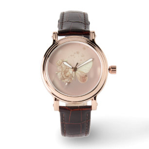 Fina blommor av fjäril,Latte Pearl-bakgrund Armbandsur