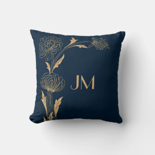 Fina blommor av guld Art Deco Kudde