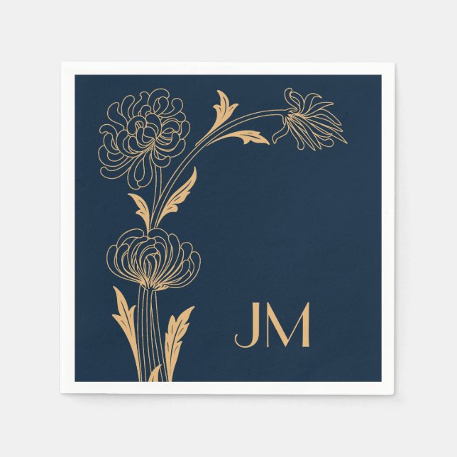 Fina blommor av guld Art Deco Pappersservett (Framsidan)